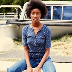 Doen Navy Blue Floral Henley Top